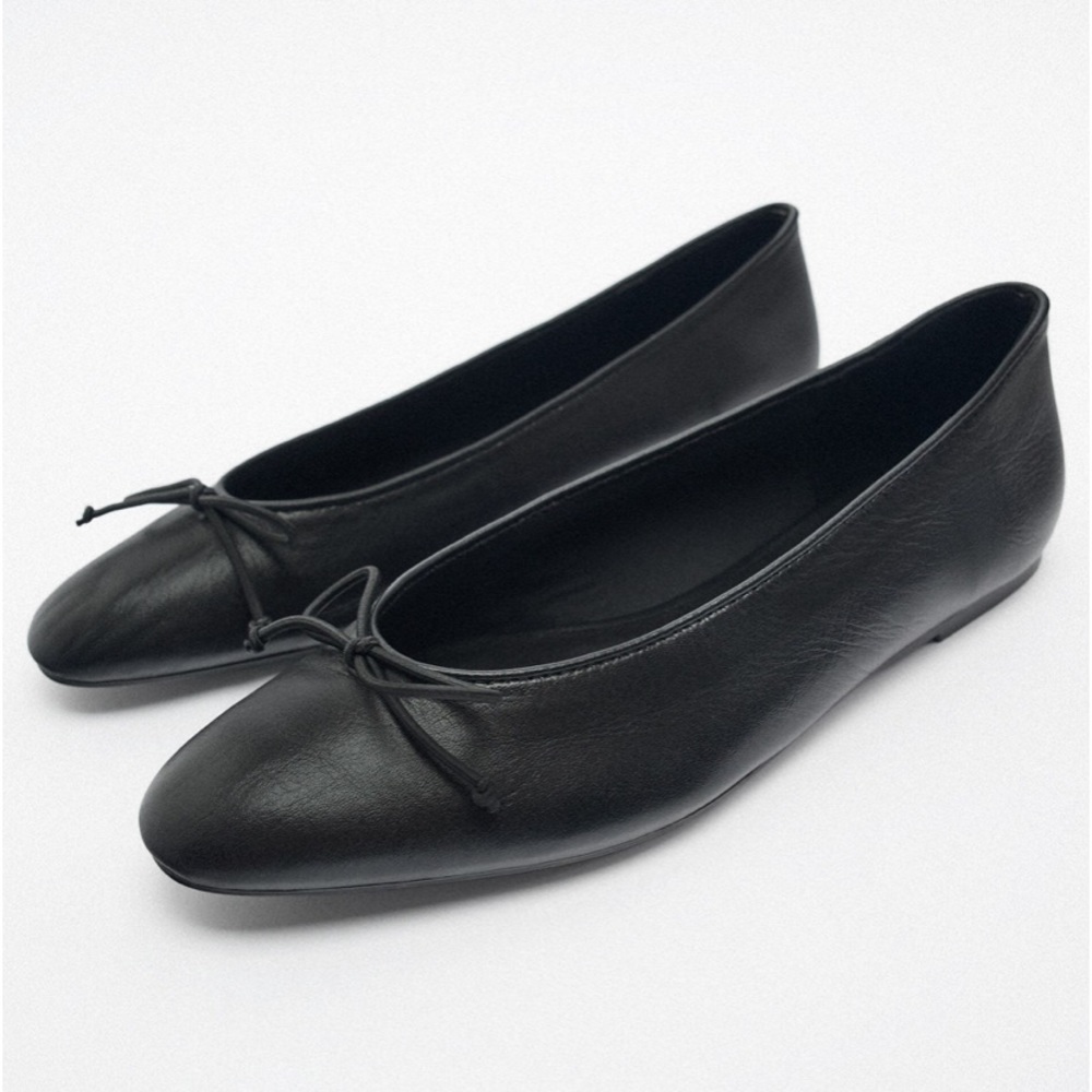 Zara Leather Flats with bow detail